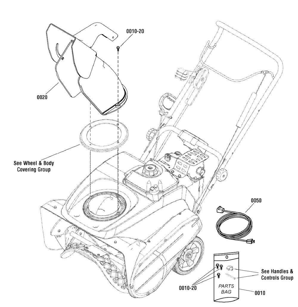 Chute Group - Remote Diagram and Parts List for SS22E (1695904)(2010) Briggs and Stratton Snow Blower
